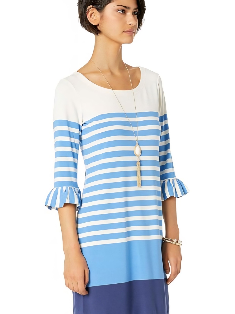 Lilly Pulitzer Blue and White Striped Ruffle-Sleeve Sophie Midi Dress